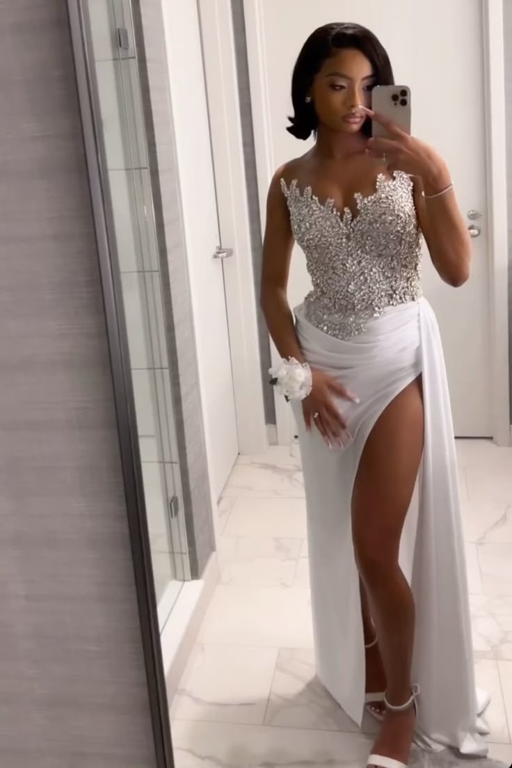 Gorgeous Long White A-Line Prom Dresses With Slit