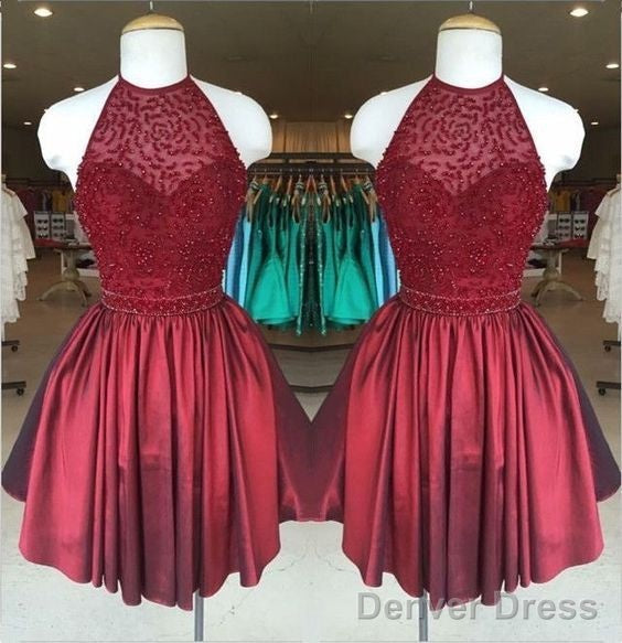 Gorgeous Low Back Halter Neck Beaded Homecoming Dresses