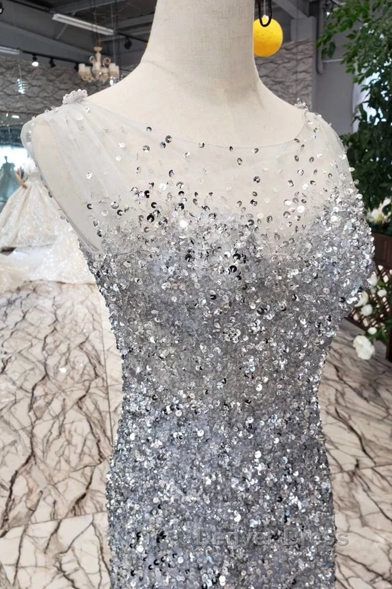 Gorgeous Mermaid Backless Silver Grey Sequins Prom Dress, Mermaid Silver Grey Prom Dress, Shiny Silver Grey Prom Dresses Secondary image