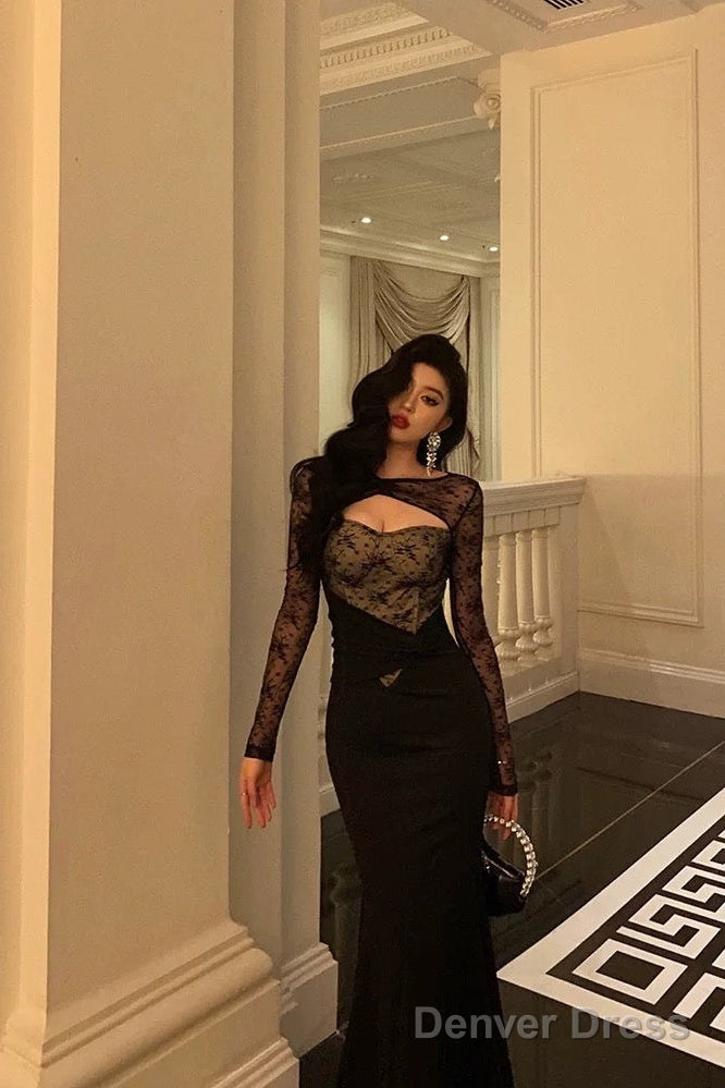 Gorgeous Mermaid Black Lace Date Night Dress Long Prom Dresses Birthda