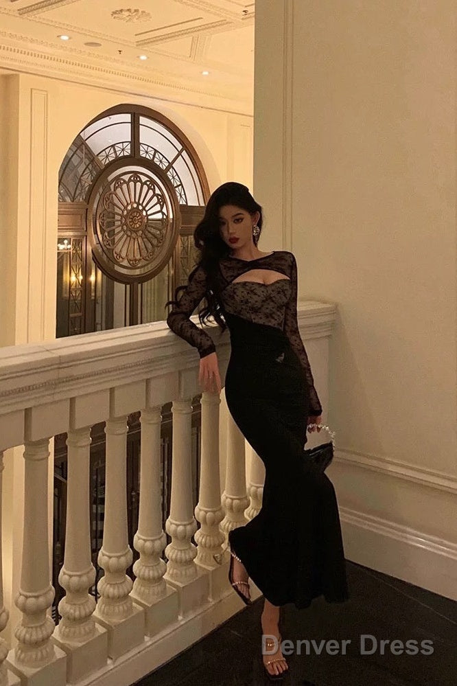 Gorgeous Mermaid Black Lace Date Night Dress Long Prom Dresses Birthda