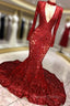 Gorgeous Mermaid Long Sleevess Deep V-neck Lace Applique Prom Dresses
