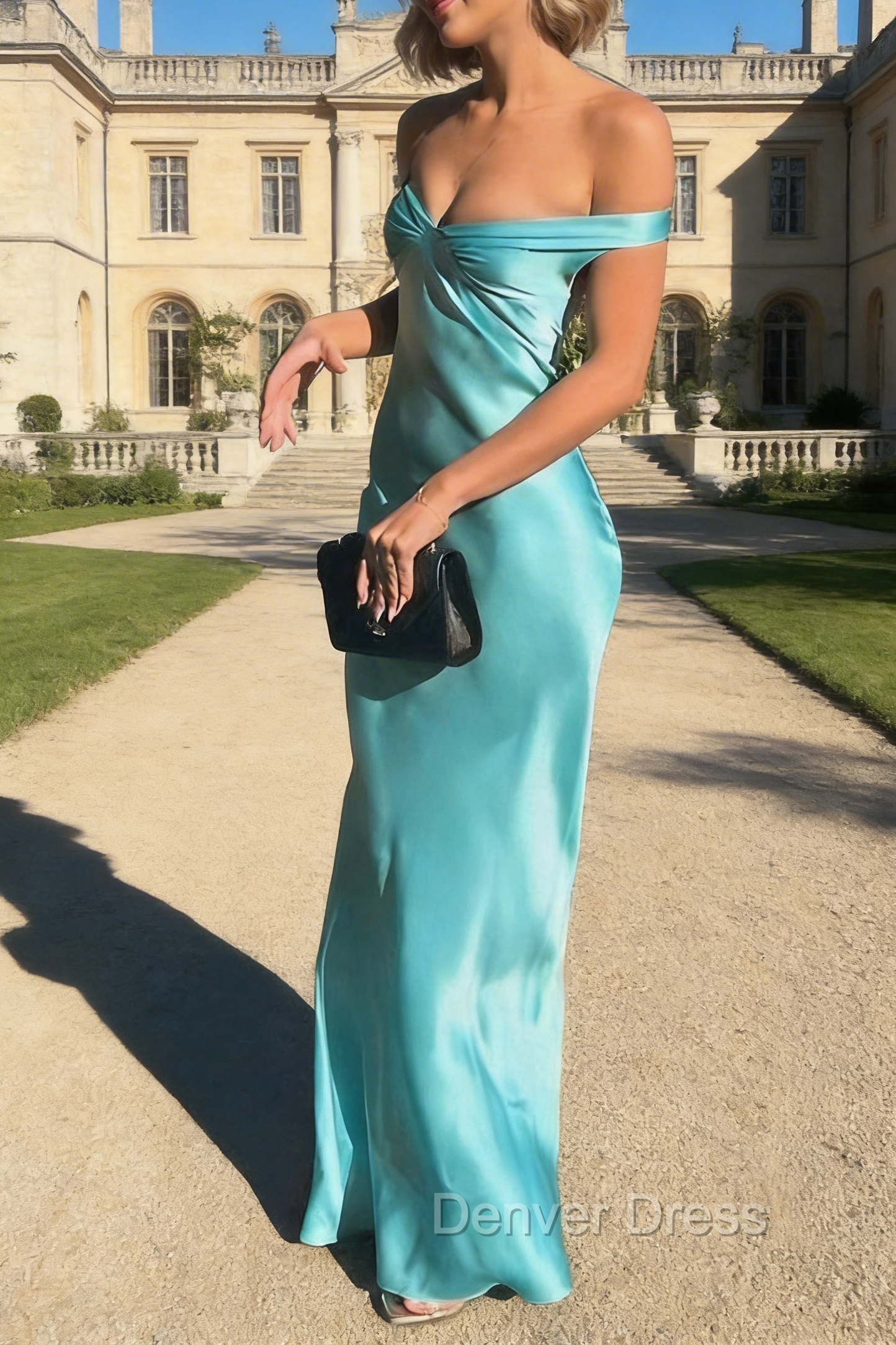 Gorgeous Mermaid Satin V-neck Off Shoulder Formal Prom Dress Long Prom Dress