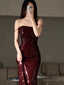 Gorgeous Mermaid Spaghetti Straps Burgundy Sequin Prom Dress Birthday Outfits
