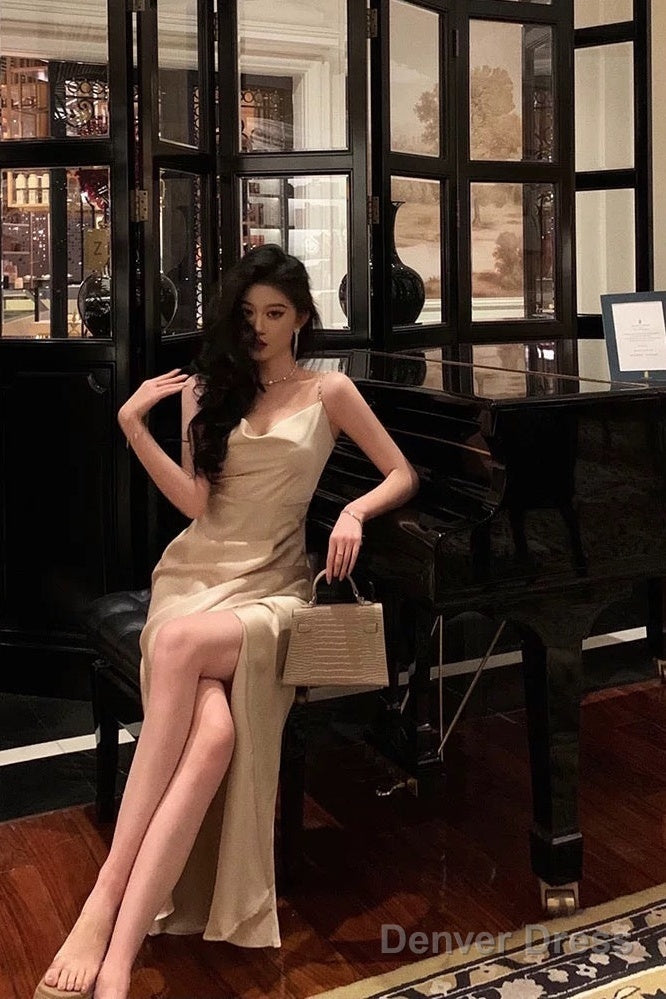 Gorgeous Mermaid Spaghetti Straps Champagne Slit Date Night Dress Prom Dresses Birthday Outfits