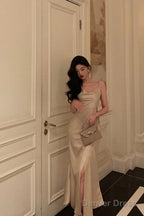 Gorgeous Mermaid Spaghetti Straps Champagne Slit Date Night Dress Prom Dresses Birthday Outfits