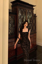 Gorgeous Mermaid Spaghetti Straps Date Night Dress Black Lace Prom Dresses Birthday Outfits