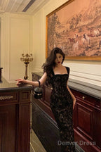 Gorgeous Mermaid Spaghetti Straps Date Night Dress Black Lace Prom Dresses Birthday Outfits