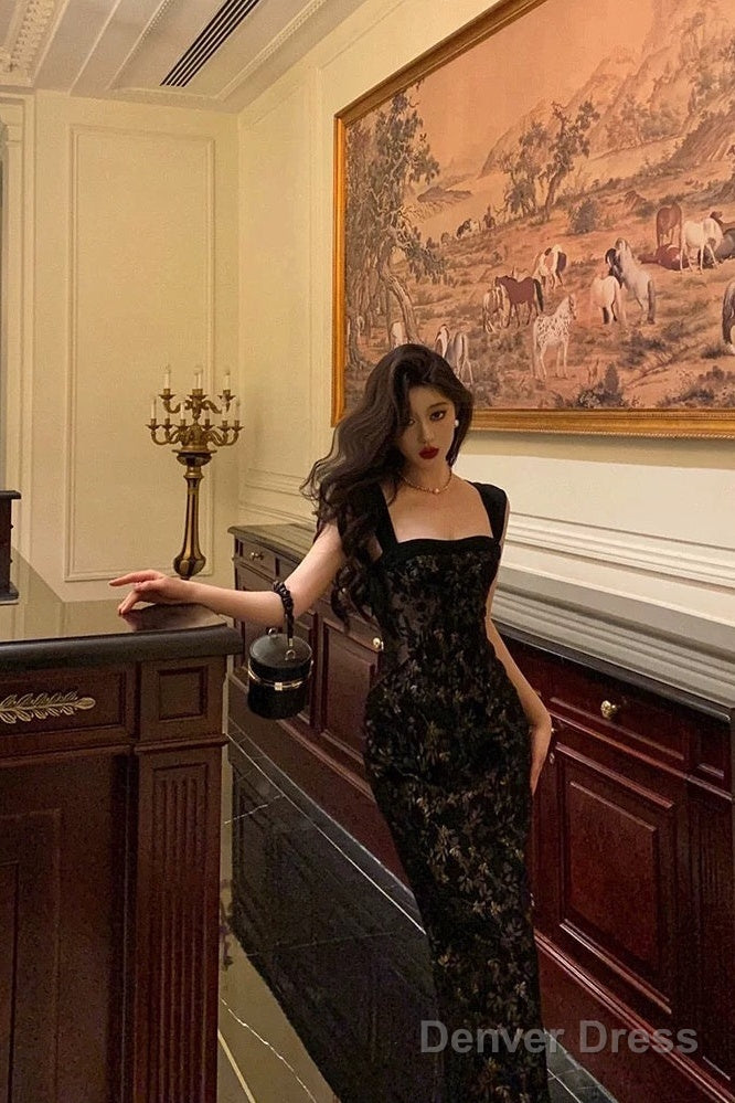 Gorgeous Mermaid Spaghetti Straps Date Night Dress Black Lace Prom Dresses Birthday Outfits