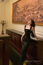 Gorgeous Mermaid Spaghetti Straps Date Night Dress Black Lace Prom Dresses Birthday Outfits