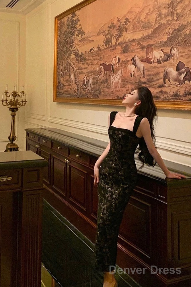 Gorgeous Mermaid Spaghetti Straps Date Night Dress Black Lace Prom Dresses Birthday Outfits