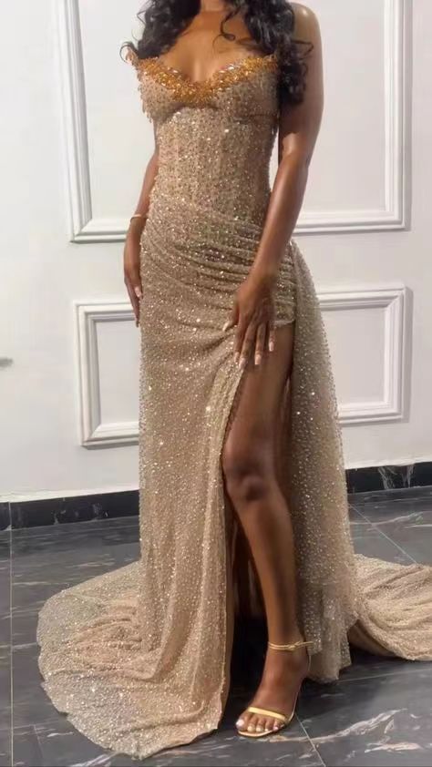 Gorgeous Mermaid Spaghetti Straps Floor Length Sequin Slit Prom Dress