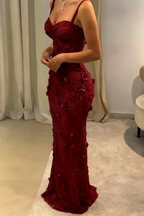 Gorgeous Mermaid Spaghetti Straps Satin Applique Long Prom Dress,Prom Dresses