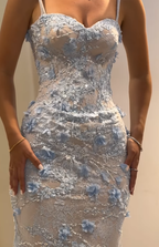 Gorgeous Mermaid Spaghetti Straps Satin Applique Long Prom Dress,Prom Dresses