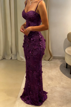 Gorgeous Mermaid Spaghetti Straps Satin Applique Long Prom Dress,Prom Dresses