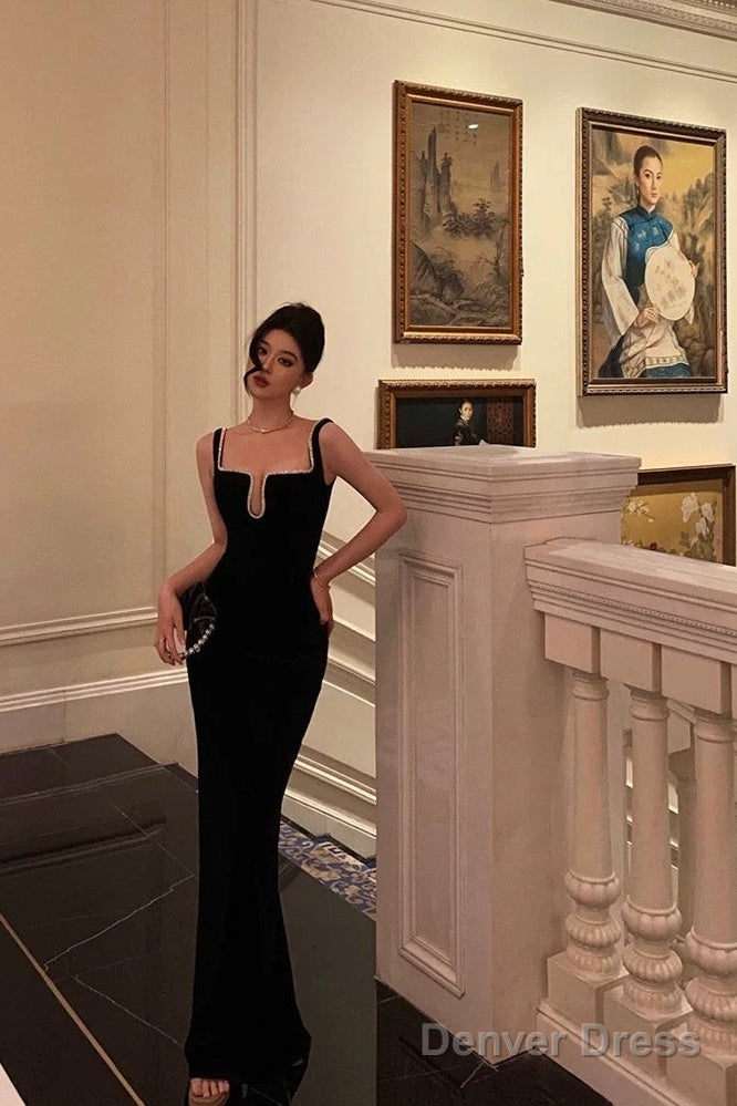 Gorgeous Mermaid Square Neckline Black Date Night Dress Long Prom Dresses Birthday Outfits Secondary image