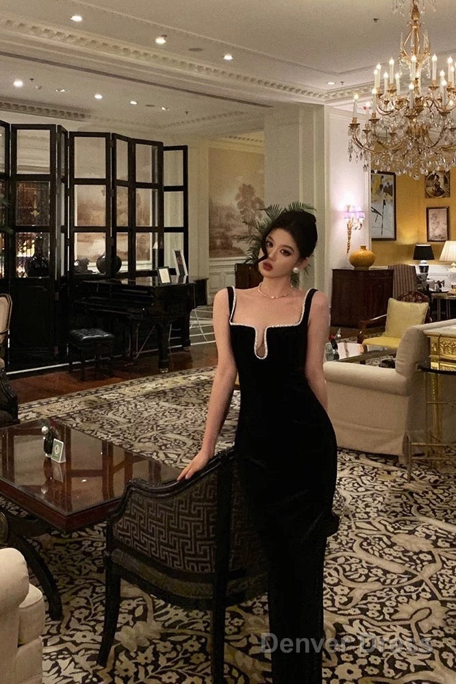 Gorgeous Mermaid Square Neckline Black Date Night Dress Long Prom Dresses Birthday Outfits