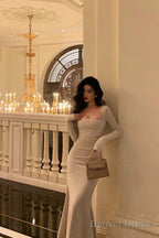 Gorgeous Mermaid Square Neckline Ivory Date Night Dress Long Prom Dresses Birthday Outfits