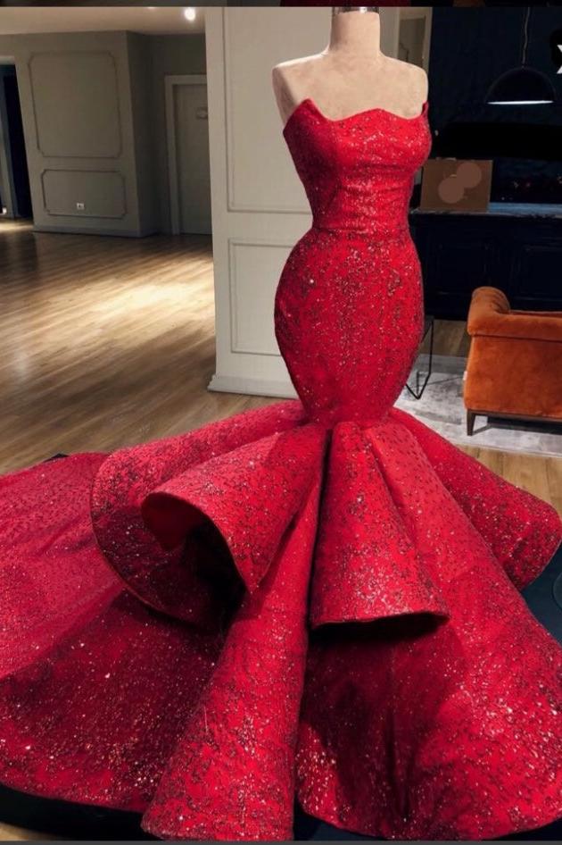 Gorgeous Mermaid Strapless Beadings Prom Party Gowns With Court Train Secondary image