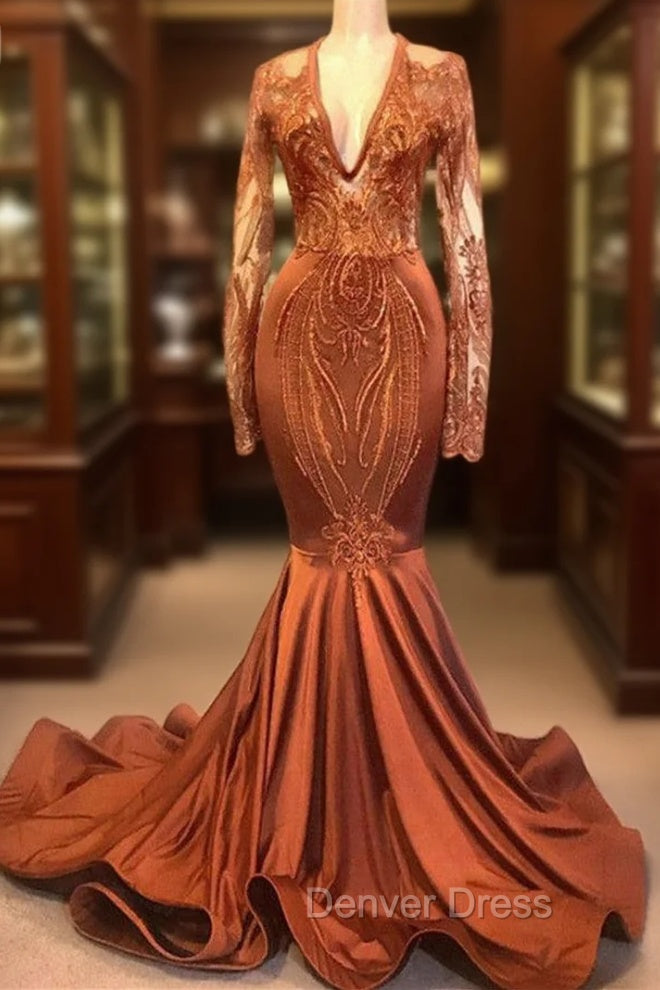 Gorgeous Mermaid V Neck Long Sleevess Prom Dresses Main image