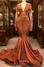 Gorgeous Mermaid V Neck Long Sleevess Prom Dresses