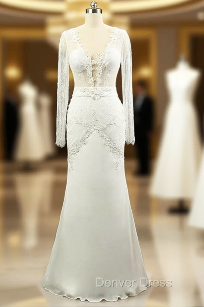 Gorgeous Mermaid Wedding Dresses Long Sleeve Sexy V-neck Lace Main image