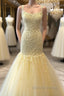 Gorgeous Mermaid Yellow Lace Long Prom Dress, Mermaid Yellow Prom Dress, Yellow Lace Prom Dresses