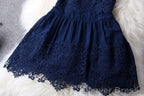 Gorgeous Navy Blue Lace Dress, Hollow Out Homecoming Dresses For Teen