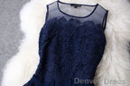 Gorgeous Navy Blue Lace Dress, Hollow Out Homecoming Dresses For Teen
