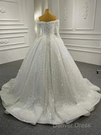Gorgeous Off The Shoulder Sparkly Ball Gowns Sequin Wedding Dresses With Sleeves