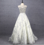 Gorgeous Off-White Crew Neck Beaded Embroidered Tulle Long Prom Dresses Evening Dresses