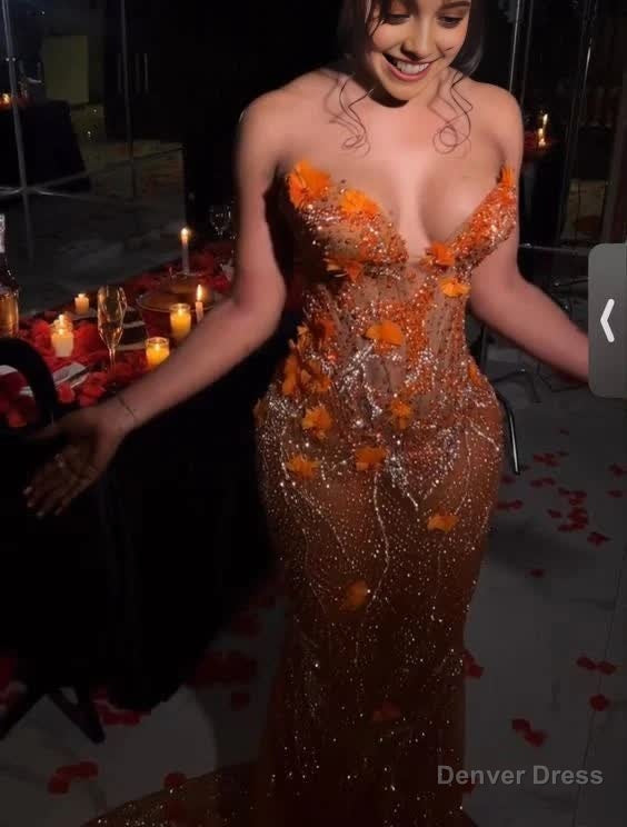 Gorgeous Orange Beaded Applique Mermaid Prom Dress Long Prom Dresses Main image