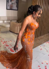 Upea oranssi helmillä varustettu merenneito iltapuku pitkä prom -mekko