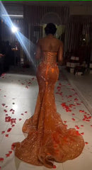 Upea oranssi helmillä varustettu merenneito iltapuku pitkä prom -mekko