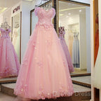 Gorgeous Pink Flowers Off Shoulder Prom Dress, Pink Prom Dress Ball Gowns Prom Dresses