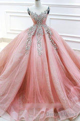 Gorgeous Pink Lace Beaded Princess Dream Wedding Dress Prom Dress