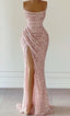 Gorgeous Pink Sequined Sleeveless Prom Dresses With Slit