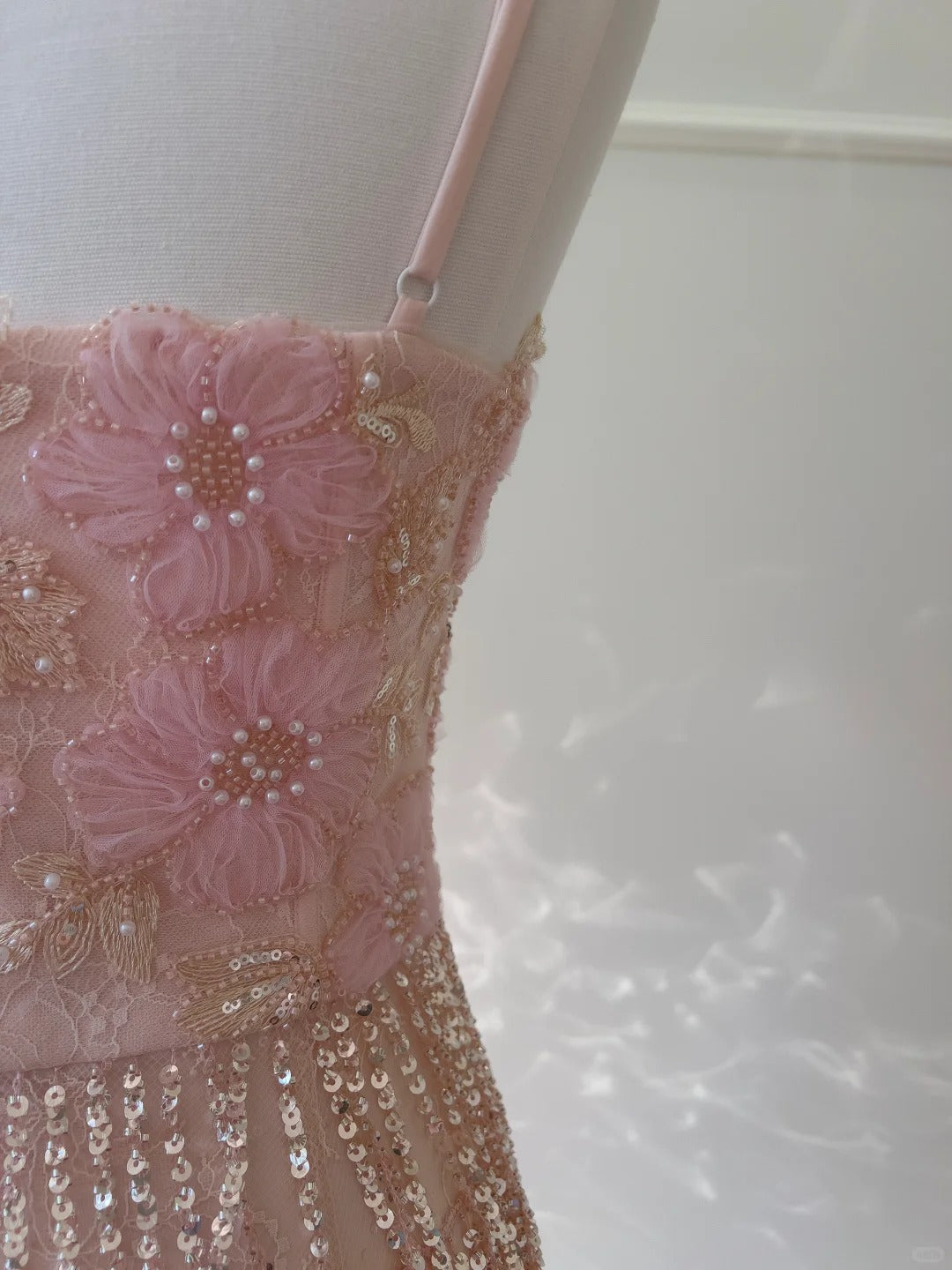 Gorgeous Pink Slim Square Neck 3D Flower Sequin Tassel Long Prom Dresses Evening Dresses
