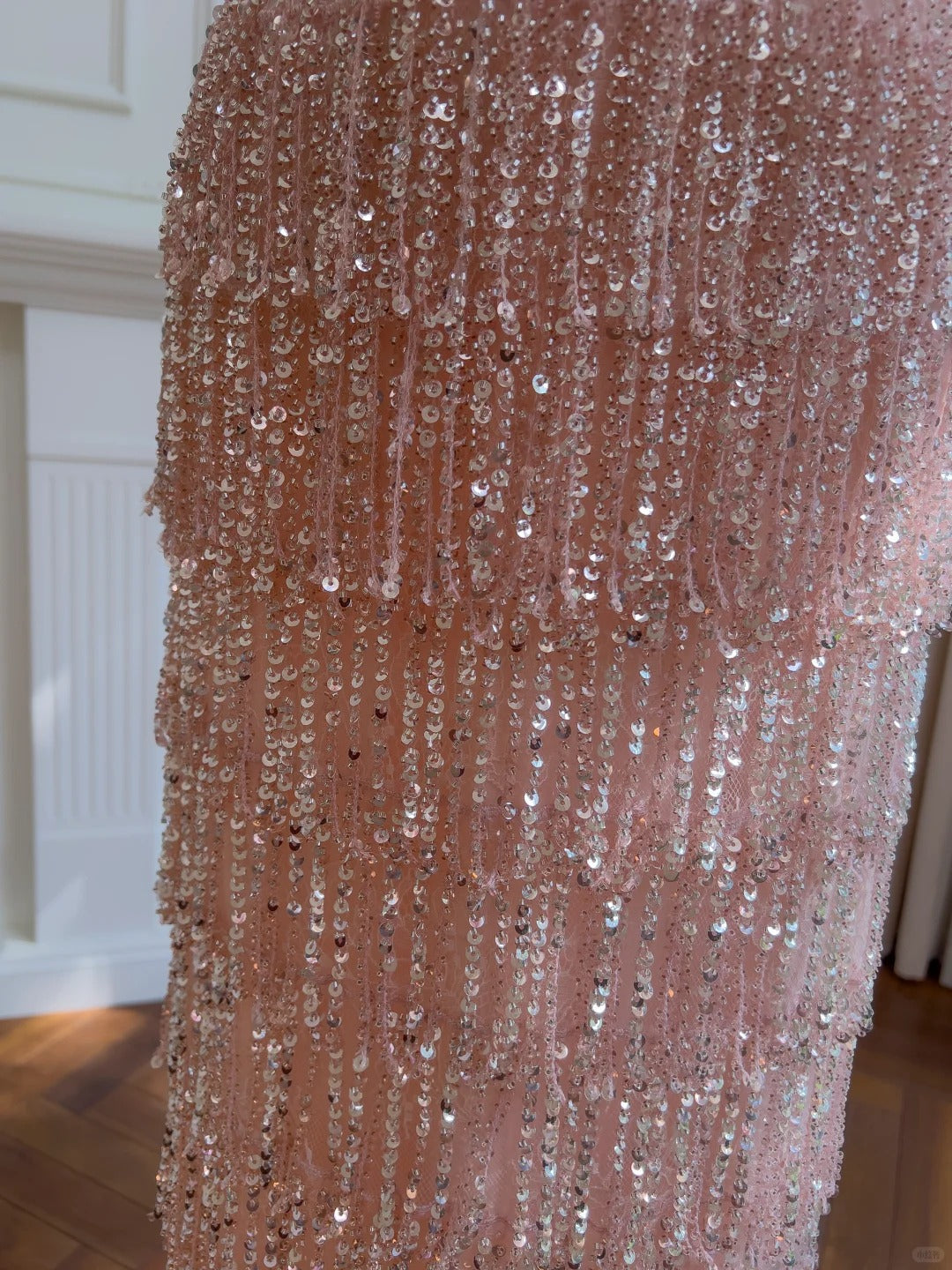 Gorgeous Pink Slim Square Neck 3D Flower Sequin Tassel Long Prom Dresses Evening Dresses