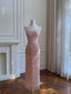 Gorgeous Pink Slim Square Neck 3D Flower Sequin Tassel Long Prom Dresses Evening Dresses