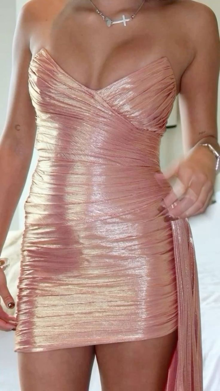 Gorgeous Pink Strapless Satin Pleated Homecoming Dress Short Birthday Outfits Cocktail Dresses Secondary image