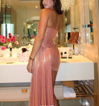 Gorgeous Pink Strapless Satin Pleated Homecoming Dress Short Birthday Outfits Cocktail Dresses