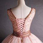 Gorgeous Pink V Neckline Beaded Ball Gowns Prom Dress, Pink Sweet 16 Dresses