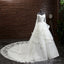 Gorgeous Princess Lace Appliques Beading Off Shoulder Ruffles Ball Gown Detachable Watteau Train Wedding Dress