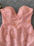 Gorgeous Princess Pink Mermaid Sweetheart Neck Embroidered Floral Satin Tulle Long Prom Dresses Evening Dresses