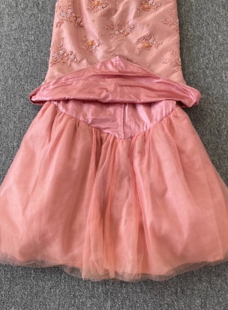 Gorgeous Princess Pink Mermaid Sweetheart Neck Embroidered Floral Satin Tulle Long Prom Dresses Evening Dresses