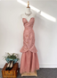 Gorgeous Princess Pink Mermaid Sweetheart Neck Embroidered Floral Satin Tulle Long Prom Dresses Evening Dresses