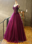 Gorgeous Purple Beaded V Neckline Prom Gowns, Sweet 16 Dresses