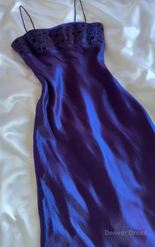 Gorgeous Purple Satin A Line Long Prom Dress