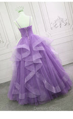 Gorgeous Purple Straps Layers Tulle V-neckline Long Evening Dresses, Light Purple Prom Dresses